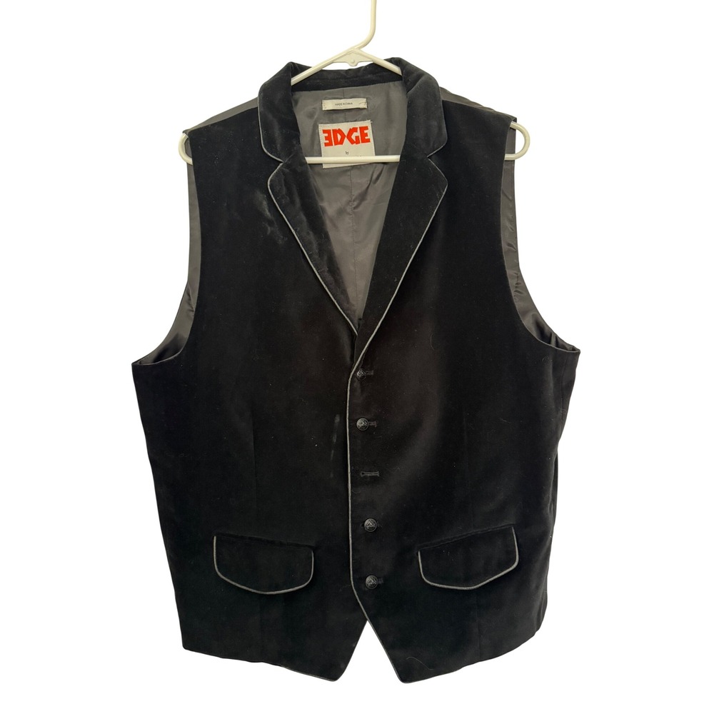 Edge by WD-NY Mens Black Velvet Waistcoat Vest Notched Lapel Size L